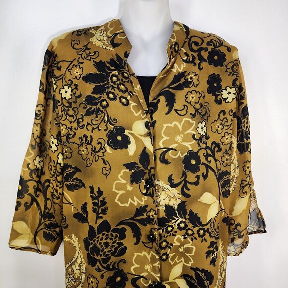 Gloria Lance Womens 2Fer Shirt 2X Brown Black Gold Floral Button Built in Cami - Picture 3 of 9